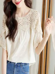 StyleCast Women Self Design Round Neck Cotton Casual Shirt