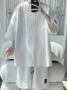 StyleCast x Revolte Self Design Round Neck T-Shirt With Shorts