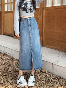 StyleCast Denim Straight Midi Skirt