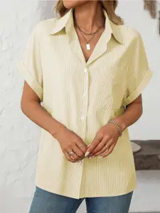 StyleCast x Revolte Women Cutaway Collar Vertical Striped Casual Shirt