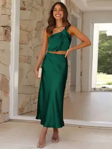 StyleCast x Revolte Green One Shoulder Top with Skirt