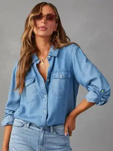 StyleCast Women Regular Fit Spread Collar Solid Cotton Casual Shirt