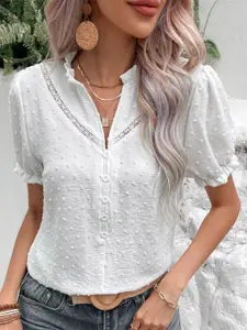 StyleCast White Self Design Shirt Style Top