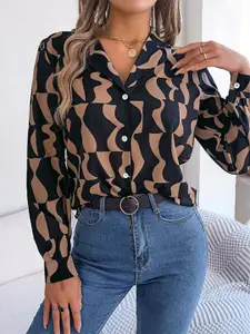 StyleCast Black & Brown Abstract Printed Casual Shirt