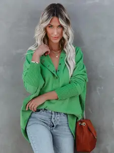 StyleCast Green Hooded Longline Pullover Sweatshirt