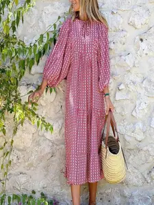 StyleCast Printed Puff Sleeves A-Line Midi Dress