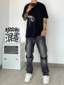 StyleCast x Revolte Men Printed Raw Edge T-shirt