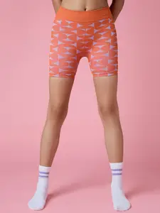 FEIER Women Geometric Printed Skinny Fit High-Rise Sports Shorts