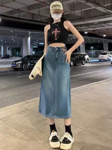 StyleCast Denim A-Line Midi Skirt