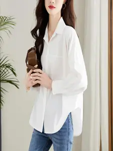 StyleCast Women Relaxed Fit Spread Collar Solid Cotton Casual Shirt
