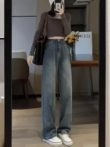 StyleCast Women Straight Fit High-Rise Heavy Fade Cotton Clean Look Jeans