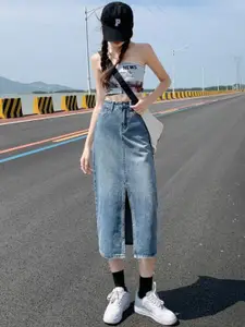 StyleCast Denim Front Slit Midi Skirt