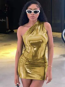 StyleCast Gold Toned One Shoulder Bodycon Mini Dress