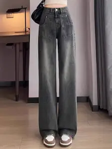 StyleCast Women Medium Shade Wide Leg Mid-Rise Jeans