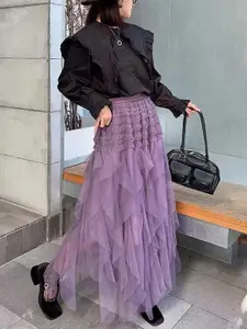 StyleCast Purple Tiered Frilled Maxi Skirts
