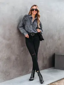 StyleCast Women Relaxed Fit Spread Collar Solid Cotton Casual Shirt