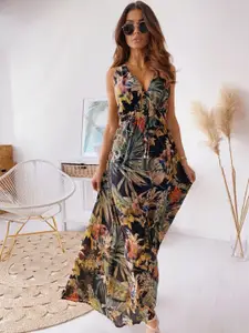 StyleCast Black Tropical Floral Sleeveless Maxi Dress