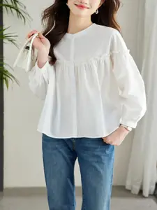 StyleCast Women Solid Band Collar Cotton Casual Shirt