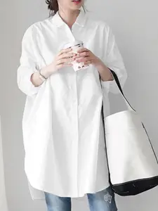 StyleCast Women Solid Shirt Collar Cotton Top