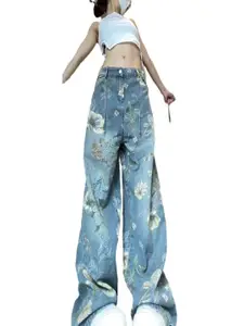 StyleCast Women Printed Mid-Rise Cotton Baggy Jeans