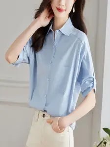 StyleCast Women Spread Collar Solid Cotton Casual Shirt