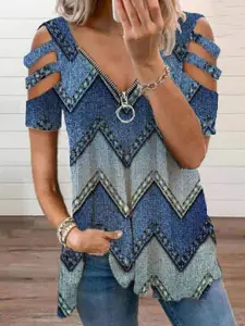 StyleCast Women Abstract Print Cold-Shoulder Top