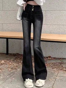 StyleCast Women Flared High-Rise Heavy Fade Denim Jeans