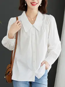 StyleCast Women Above the Keyboard Collar Solid Cotton Casual Shirt