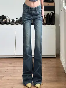 StyleCast Women Flared Light Fade Mid-Rise Cotton Jeans