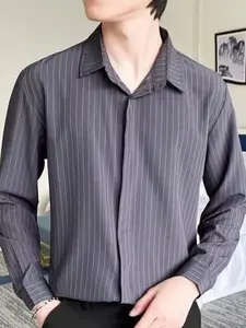 StyleCast Men Spread Collar Vertical Striped Formal Shirt