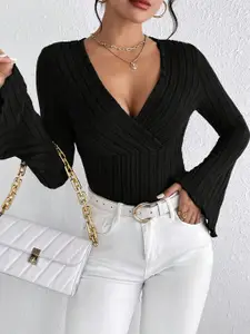 StyleCast Women Striped V-Neck T-shirt