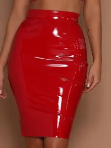 StyleCast Red Solid Knee Length Skirt