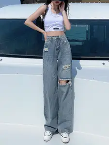 StyleCast Women Straight Fit Highly Distressed Mid-Rise Jeans