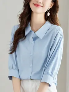 StyleCast Women Relaxed Fit Spread Collar Solid Cotton Casual Shirt