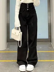 StyleCast Women Straight Fit High-Rise Low Distress Jeans