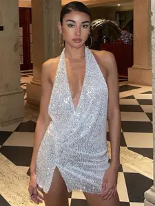 StyleCast Silver Sequin Embellished Mini Dress