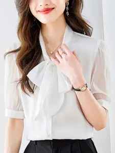 StyleCast Women Solid Tie-Up Neck Top