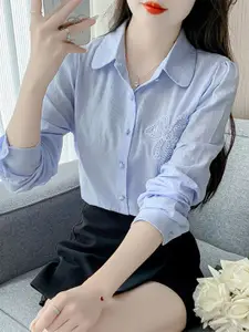 StyleCast Women Spread Collar Textured Casual Shirt