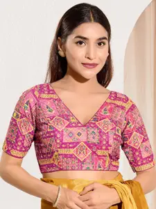 VAMAS - THE DESIGNER BLOUSES Woven Design V-Neck Padded Saree Blouse