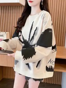 StyleCast x Revolte Women Printed Round Neck Pullover Cotton Sweatshirt