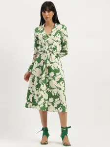 United Colors of Benetton Women Floral Print V-Neck A-Line Midi Dress
