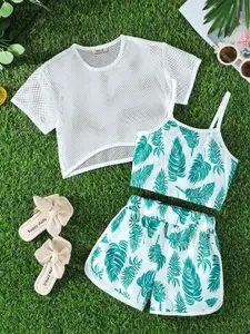 INCLUD Girls Self Design Short Sleeves Top With Shorts & Camisole Top