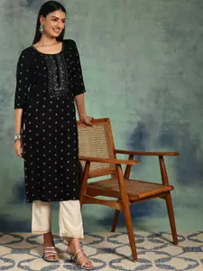 Libas Women Mirror Work Straight Calf Length Kurta