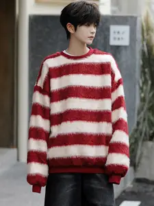 StyleCast x Revolte Men Striped Longline Sweater Vest with Fuzzy Detail