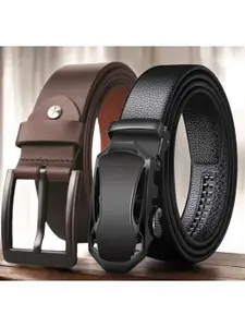 The Roadster Lifestyle Co. Pack Of 2 Geninue Leather Textured Formal Belts