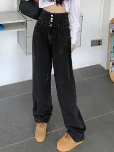 StyleCast Women Straight Fit High-Rise Low Distress Jeans