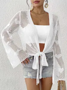 StyleCast x Revolte Self Design Long Sleeves Tie-Up Shrug