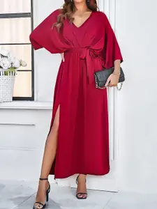 StyleCast Women Puff Sleeve Wrap Midi Dress