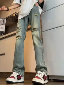 StyleCast Men Straight Fit Highly Distressed Light Fade Jeans