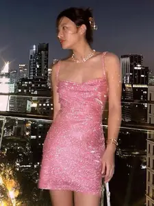 StyleCast Sequin Embellished Shoulder Straps Mini Bodycon Dress